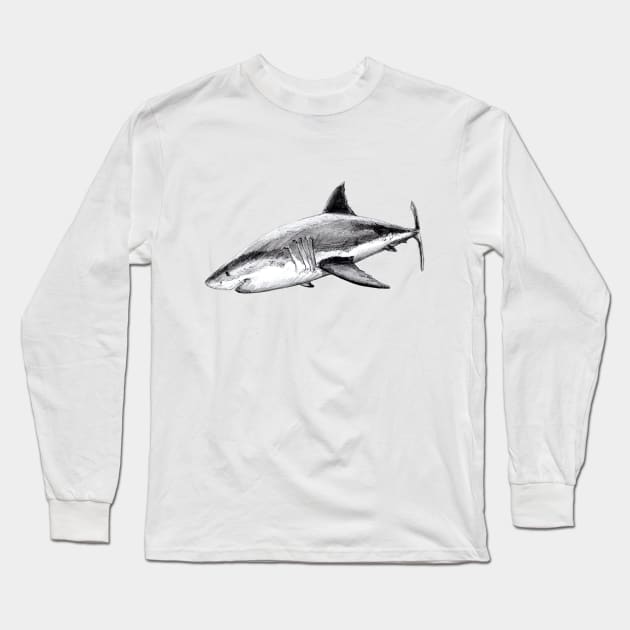 Great white shark (Carcharodon carcharias) Long Sleeve T-Shirt by chloeyzoard